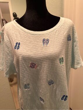 Light Mint Striped Tee with Flip-Flop Embroidery